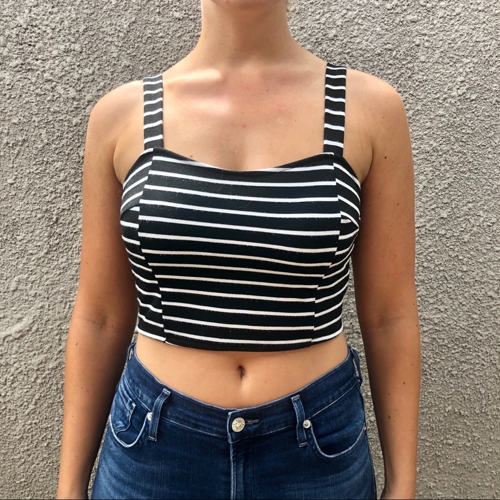 Black and white striped crop top